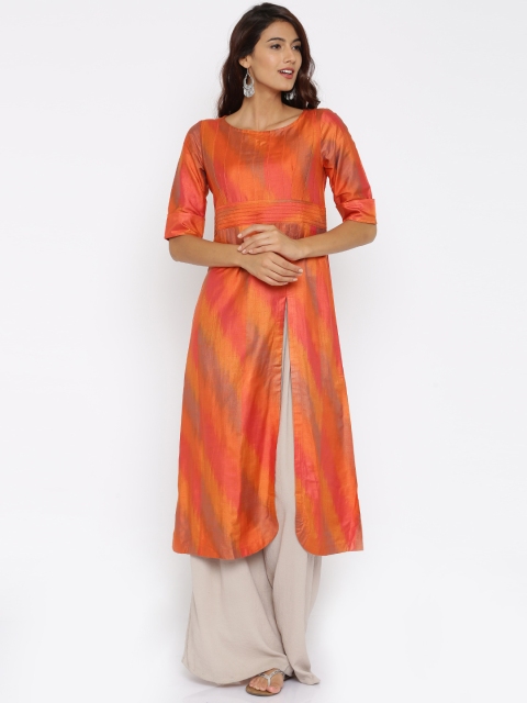 

Anouk Women Orange Ikkat Silk Kurta