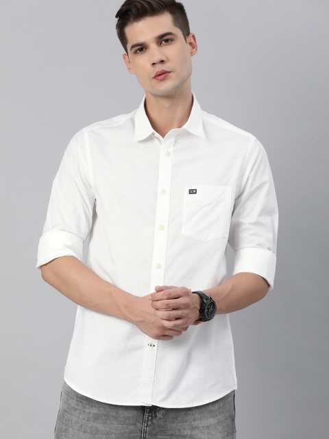

Arrow Sport Men White Slim Fit Self Design Pure Cotton Casual Shirt