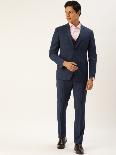 

Peter England Men Navy Blue Self-design Neo Slim Fit Single-Breasted 3-piece Formal Suit