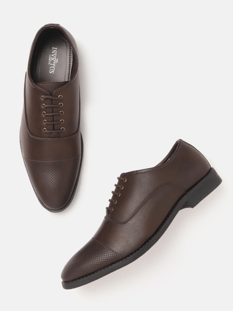 

INVICTUS Men Coffee Brown Solid Formal Oxfords with Perforated Detail