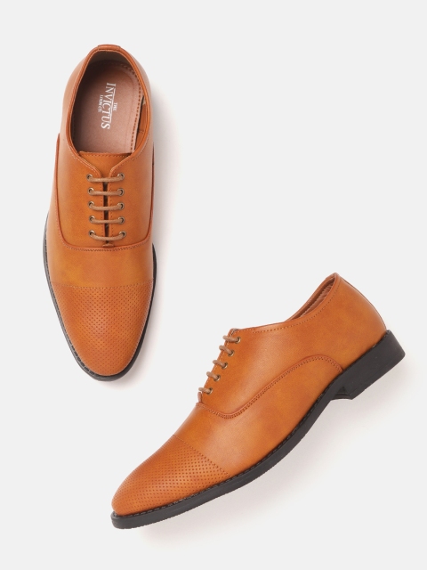 

INVICTUS Men Tan Brown Solid Formal Oxfords with Perforated Detail