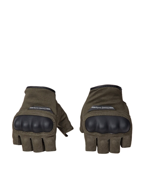 

Royal Enfield Men Olive Green & Black Self-Design Suede Battle Half Gloves