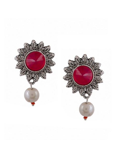 

Silvermerc Designs Oxidised Red & Off-White Silver-Plated Handcrafted Drop Earrings