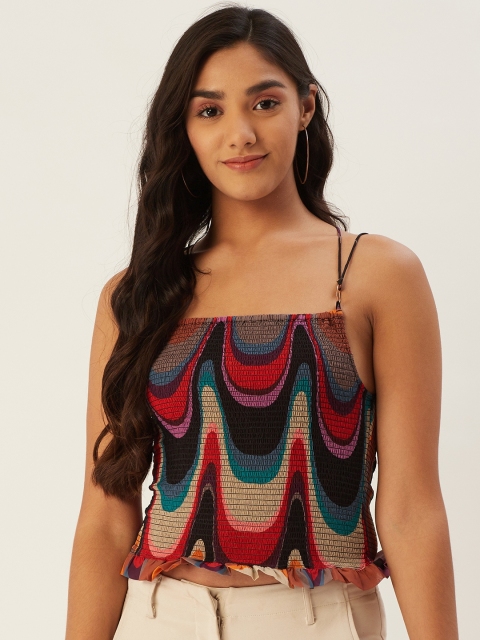 

Label Ritu Kumar Multicoloured Abstract Print Smocked Fitted Crop Top, Multi