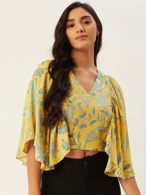

Label Ritu Kumar Yellow & Green Floral Print Regular Crop Top