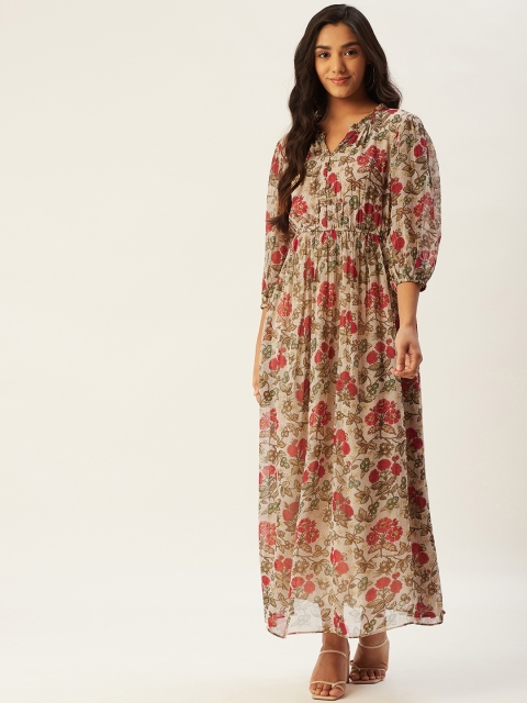 

Label Ritu Kumar Women Off-White & Olive Green Floral Print Maxi Dress