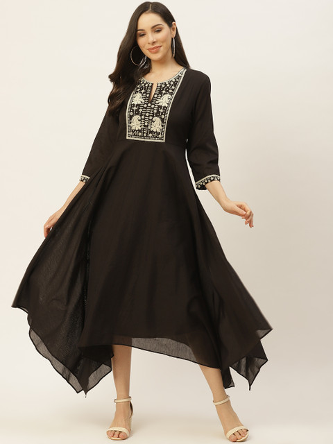 

aarke Ritu Kumar Women Black Ethnic Motifs A-Line Midi Dress