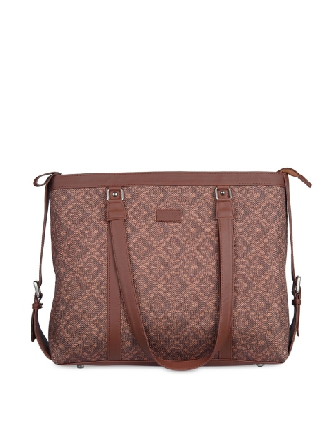 

ZOUK Brown Geometric Printed Vegan Leather Structured Sustainable Tote Bag