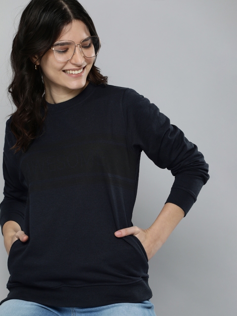 

Mast & Harbour Women Navy Blue & Black Printed Sweatshirt
