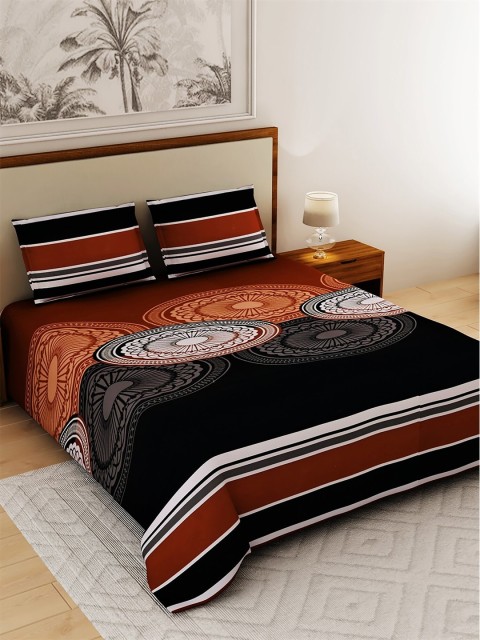 

Salona Bichona Unisex Maroon Striped 120 TC 1 King Bedsheet With 2 Pillow Cover, Black
