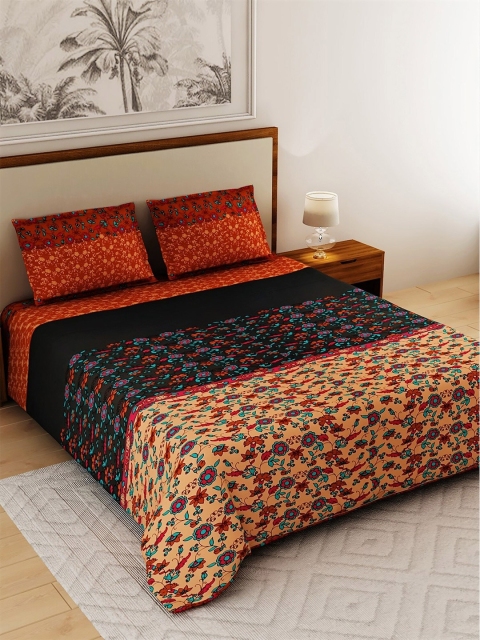 

Salona Bichona Multicoloured Floral 120 TC Cotton 1 King Bedsheet with 2 Pillow Covers, Multi