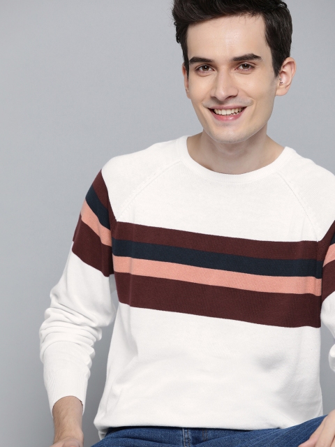 

Mast & Harbour Men White & Burgundy Striped Pullover