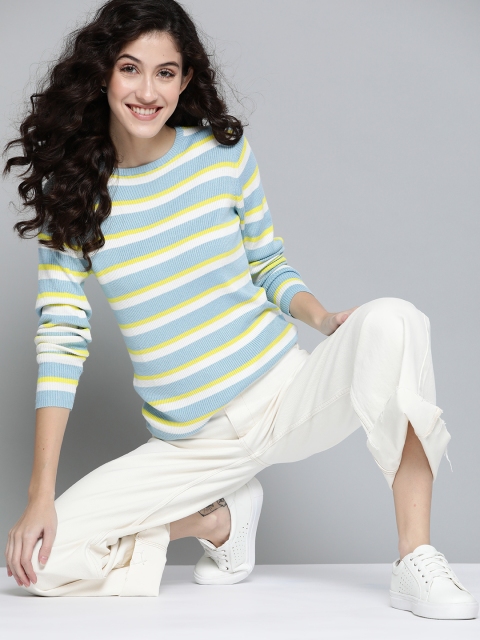 

Mast & Harbour Women Blue & White Striped Pullover