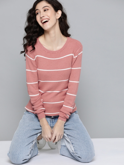 

Mast & Harbour Women Dusty Pink & White Striped Pullover