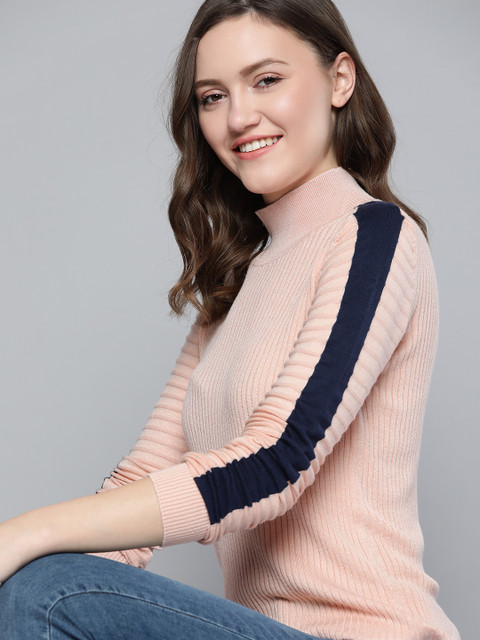 

Mast & Harbour Women Peach-Coloured Ribbed Pullover