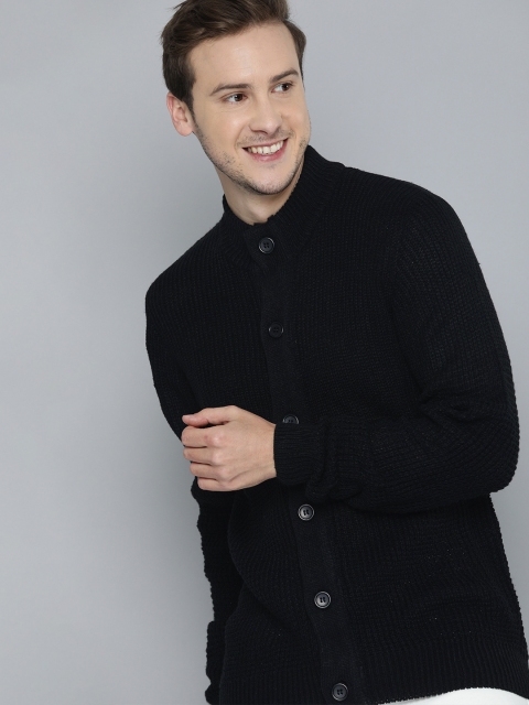 

Mast & Harbour Men Black Self-Design Acrylic Cardigan