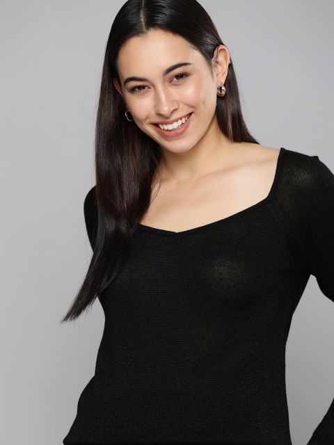

Mast & Harbour Women Black Solid Pullover
