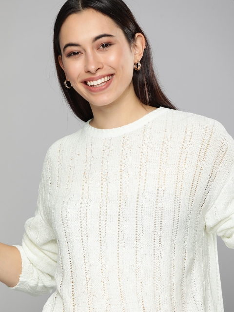 Mast & Harbour Women Off-White Self-Design Pullover