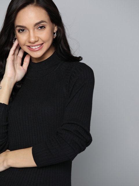

Mast & Harbour Women Black Ribbed Pullover Sweater