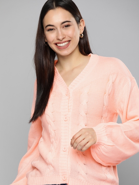 

Mast & Harbour Women Pink Cable Knit Cardigan