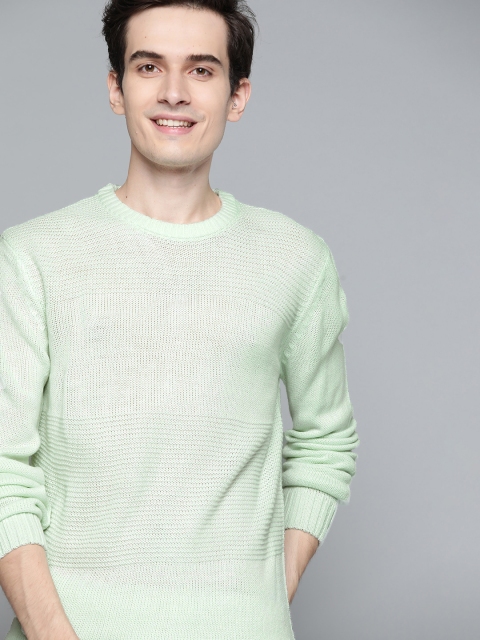 

Mast & Harbour Men Green Self Design Round Neck Pullover