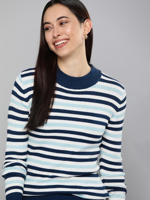 

Mast & Harbour Women Blue & White Striped Pullover