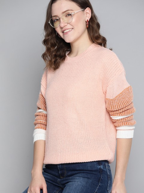 

Mast & Harbour Women Peach-Coloured Ribbed Pullover