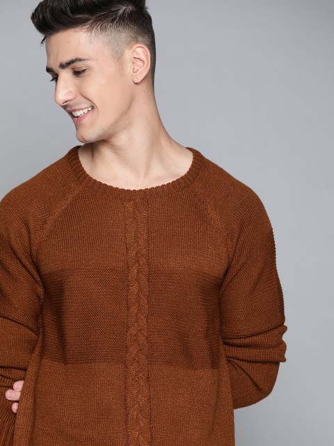 

Mast & Harbour Men Brown Cable Knit Pullover