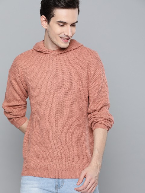 

Mast & Harbour Men Peach Coloured Woven Design Pullover