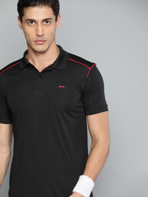 

Slazenger Men Black Solid Polo Collar T-shirt