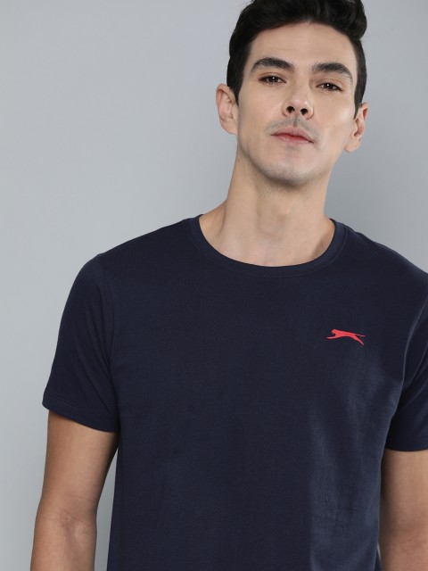 

Slazenger Men Navy Blue Solid Round Neck Pure Cotton T-shirt