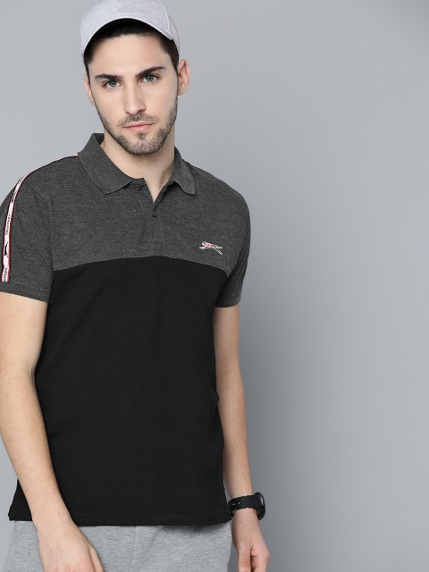 

Slazenger Men Charcoal Grey & Black Colourblocked Polo Collar T-Shirt