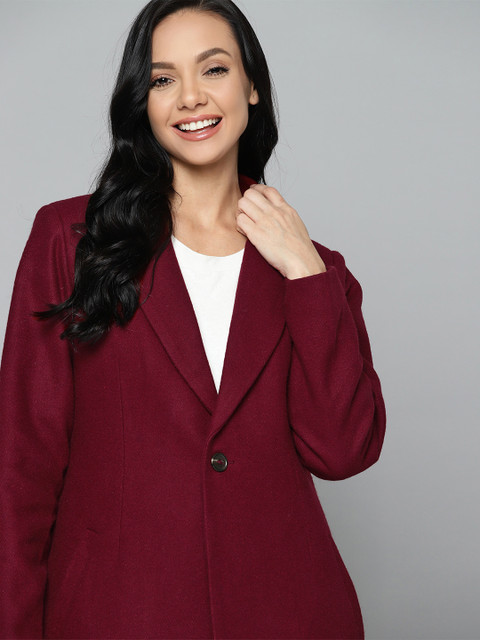 

Mast & Harbour Women Maroon Solid Regular Overcoat
