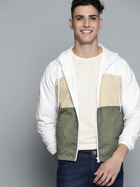 

Mast & Harbour Men White Green Colourblocked Bomber Jacket