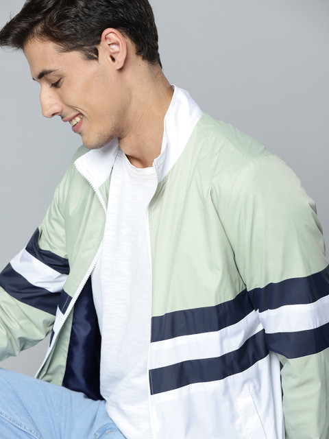 

Mast & Harbour Men Mint Green & White Colourblocked Tailored Jacket