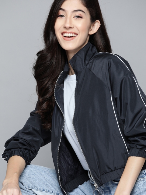 

Mast & Harbour Women Navy Blue Bomber Jacket