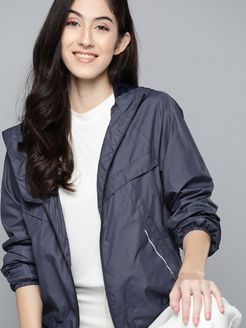 

Mast & Harbour Women Navy Blue Solid Tailored Hooded Jacket