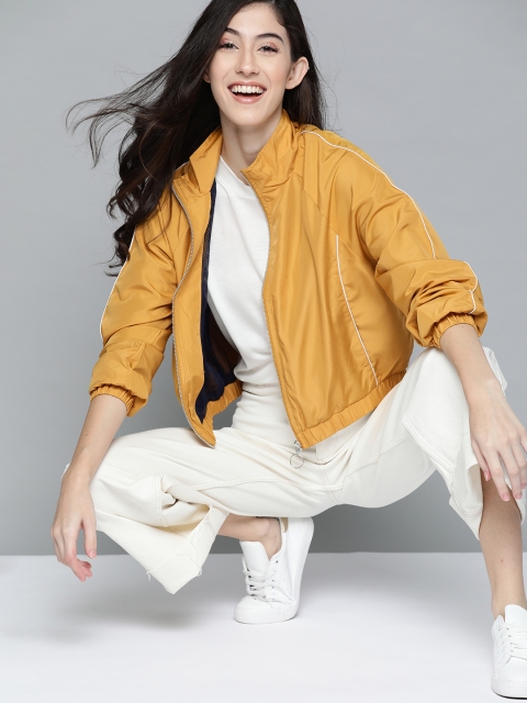 

Mast & Harbour Women Mustard Yellow Solid Tailored Jacket