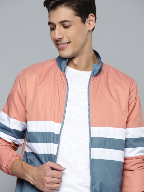 

Mast & Harbour Men Peach-Coloured & Blue Colourblocked Tailored Jacket