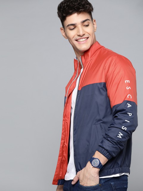 

Mast & Harbour Men Navy Blue & Orange Colourblocked Bomber Jacket