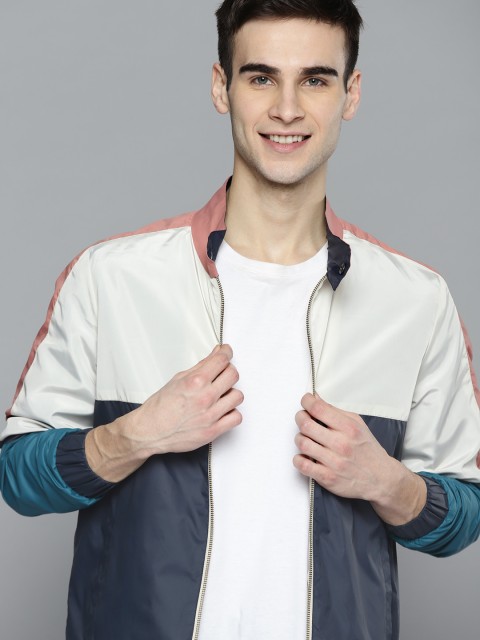 

Mast & Harbour Men Grey Navy Blue Colourblocked Tailored Jacket