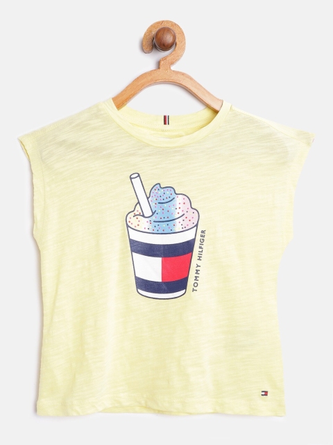 

Tommy Hilfiger Girls Yellow & White Ice-Cream Cup Print Organic Sustainable Pure Cotton T-shirt