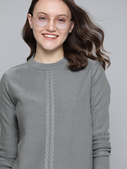 

Mast & Harbour Women Grey Cable Knit Pullover