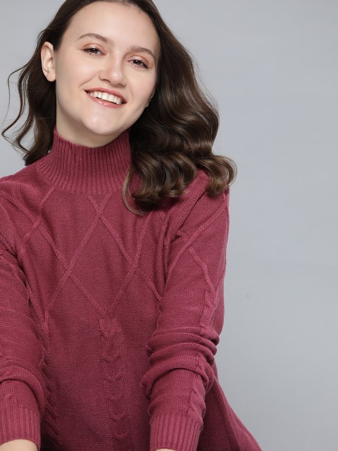 

Mast & Harbour Women Pink Cable Knit Pullover