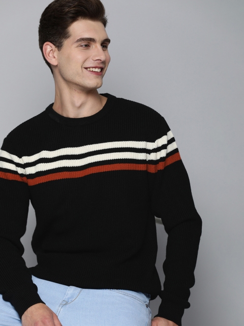 

Mast & Harbour Men Black & Red Colourblocked Printed Pullover