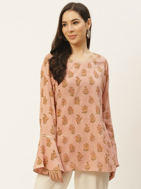 

aarke Ritu Kumar Peach & Mustard Yellow Bell Sleeve Regular Top