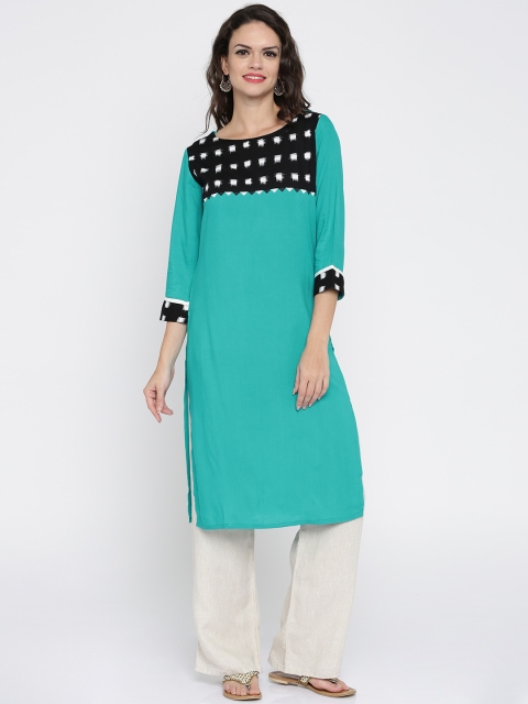 

Anouk Women Blue & Black Ikkat Print Straight Kurta