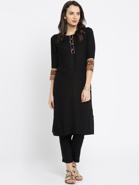 

Anouk Women Black Straight Kalamkari Kurta