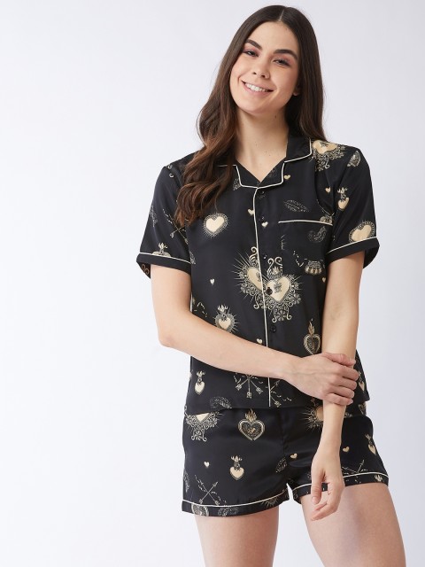 

MAGRE Women Black & Beige Printed Night Suit