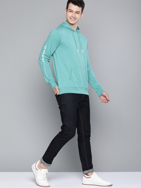 

Mast & Harbour Men Turquoise Blue Hooded Sweatshirt